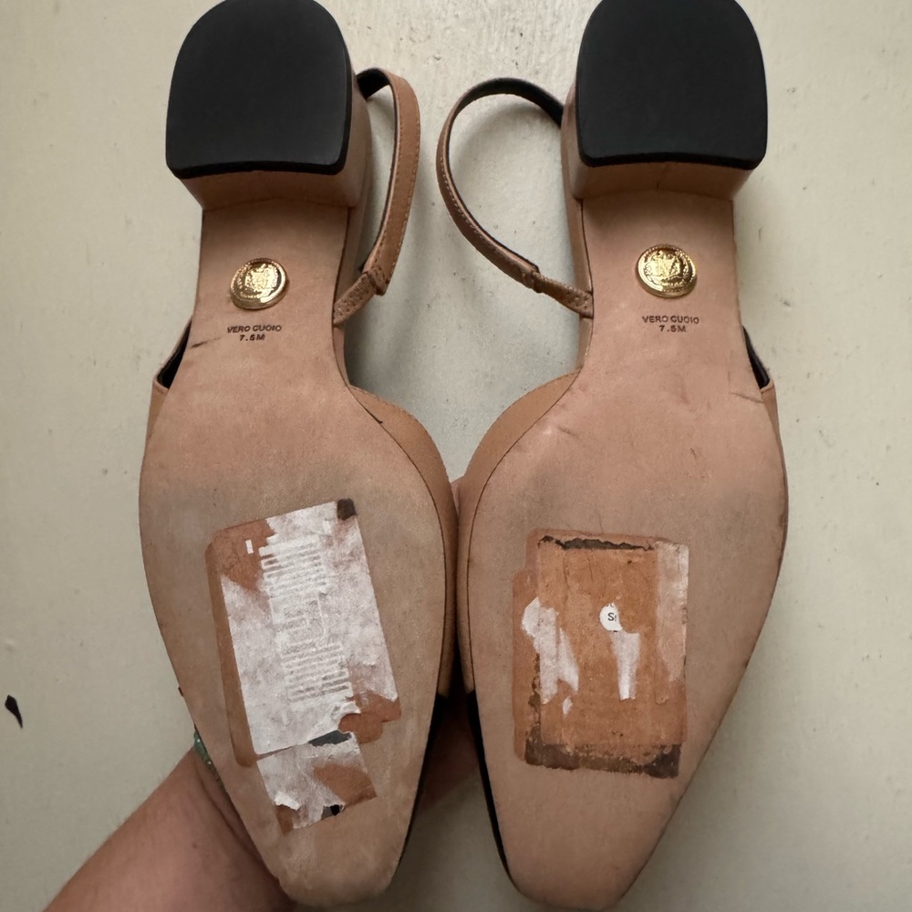 Veronica Beard Tan and Black Pointed-Toe Slingback Flats - Picture 10 of 15
